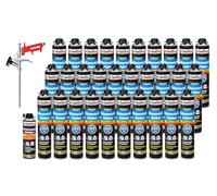 Isolbau B2 Lot de colle isolante - 30 x 750 ml - Pour périmètre, 1 x nettoyant pour mousse PU & 1 x pistolet à mousse pour plaques EPS & XPS - Colle PU 1K pour isolation et isolant