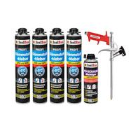 Isolbau B2 Lot de colle isolante - 4 x 750 ml - Pour périmètre, 1 x nettoyant pour mousse PU & 1 x pistolet à mousse pour plaques EPS & XPS - Colle PU 1K pour isolation et isolation thermique
