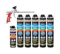 Isolbau B2 Lot de colle isolante - 5 x 750 ml de colle périphérique, 1 x nettoyant pour mousse PU & 1 x pistolet à mousse pour plaques EPS & XPS - Mousse PU 1K pour l'isolation et le calfeutrage