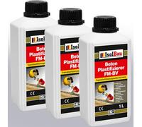 Isolbau FM-BV Plastificateur pour Béton - 3 x 1 Litre, Fortement Liquéfiant et Plastifiant, Agent de Limage pour Mortier - Sans Chlore, Pas de Corrosion de l'Acier