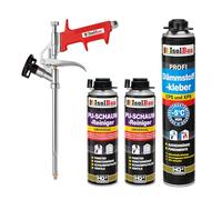 Isolbau Kit de colle isolante pour EPS & XPS - Avec 1 mousse adhésive WDVS (750 ml), 2 nettoyants en mousse PU et 1 pistolet à mousse