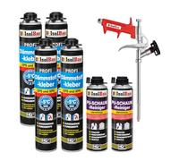 Isolbau Kit de colle isolante pour EPS & XPS - Avec 4 mousses adhésives WDVS (750 ml chacune), 2 nettoyants en mousse PU et 1 pistolet à mousse
