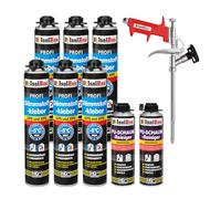 Isolbau Kit de colle isolante pour EPS & XPS - Avec 6 mousses adhésives WDVS (750 ml chacune), 2 nettoyants en mousse PU et 1 pistolet à mousse