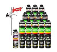 Isolbau Kit de mousse de construction - Comprend 12 x mousse de montage B2 1K avec un excellent son et une isolation thermique (750 ml chacune), 1 nettoyant pour mousse PU (500 ml) et 1 pistolet à