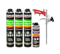 Isolbau Kit de mousse de construction - Comprend 3 x mousse de montage B2 1K avec un excellent son et une isolation thermique (750 ml chacune), 1 nettoyant pour mousse PU (500 ml) et 1 pistolet à