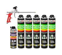Isolbau Kit de mousse de construction - Comprend 5 x 1K mousse de montage B2 avec un excellent son et une isolation thermique (750 ml chacune), 1 nettoyant pour mousse PU (500 ml) et 1 pistolet à