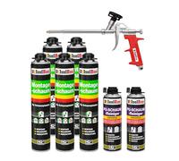 Isolbau Kit de mousse de construction - Comprend 5 x 1K mousse de montage B2 avec un excellent son et une isolation thermique (750 ml chacune), 2 nettoyants pour mousse PU (500 ml) et 1 pistolet à