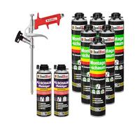 Isolbau Kit de mousse de construction - Comprend 6 x mousse de montage B2 1K avec un excellent son et une isolation thermique (750 ml chacune), 2 nettoyants pour mousse PU (500 ml) et 1 pistolet à