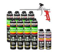 Isolbau Kit de mousse de construction - Comprend 8 x 1K mousse de montage B2 avec un excellent son et une isolation thermique (750 ml chacune), 2 nettoyants pour mousse PU (500 ml) et 1 pistolet à