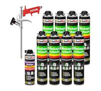 Isolbau Kit de mousse de construction - Comprend 8 x 1K mousse de montage B2 avec un excellent son et une isolation thermique (750 ml chacune), 1 x nettoyant pour mousse PU (500 ml) et 1 x pistolet à