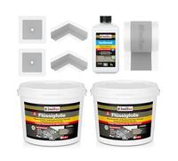 Isolbau Kit d'étanchéité - Incl. 1x film d'étanchéité liquide (8 kg), 1x solution d'apprêt (1 L), 1x bande d'étanchéité (5 m), 2x angles intérieurs & 2x manchons