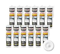 Isolbau Lot de 12 cartouches de silicone sanitaire - 300 ml - Blanc - Mastic en silicone hautement élastique pour joints et joints - Résistant à la moisissure et imperméable