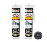 Isolbau Lot de 2 cartouches de silicone sanitaire - 300 ml - Anthracite - Mastic en silicone hautement élastique pour joints et joints - Résistant à la moisissure et imperméable