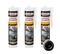 Isolbau Lot de 3 cartouches de silicone pour aquarium - 300 ml - Élasticité permanente - Pour aquarium et construction en verre - Pour l'intérieur et l'extérieur - Noir