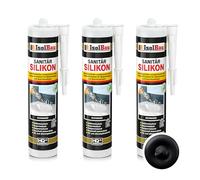 Isolbau Lot de 3 cartouches de silicone sanitaire - 300 ml - Noir - Mastic en silicone hautement élastique pour joints et joints - Résistant à la moisissure et à l'eau