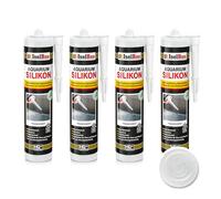 Isolbau Lot de 4 cartouches de silicone pour aquarium - 300 ml - Transparent - Élasticité permanente - Pour aquarium et construction en verre - Pour intérieur et extérieur