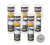 Isolbau Lot de 5 cartouches de silicone sanitaire - 300 ml - Gris clair - Mastic en silicone hautement élastique pour joints et joints - Résistant à la moisissure et imperméable