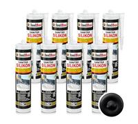 Isolbau Lot de 8 cartouches de silicone sanitaire - 300 ml - Noir - Mastic en silicone hautement élastique pour joints et joints - Résistant à la moisissure et à l'eau