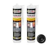 Isolbau Mastic d'étanchéité pour cheminée et poêle, résistant au feu jusqu'à 1500 °C, pour réparation et remplissage des fissures dans les cheminées et les fours, noir, 2 tubes de 300 ml