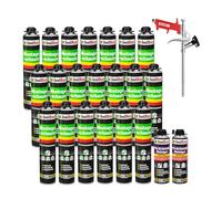 Isolbau Set de mousse expansive - Incl. 20 x 1K mousse de montage B2 pour pistolet avec une excellente isolation acoustique et thermique (chaque 750 ml), 2 x nettoyants pour mousse PU (500 ml) & 1 x
