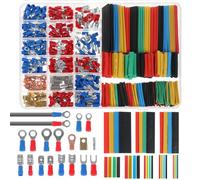 Isolés Connecteurs de Fils Thermorétractables | Cosses Cuivre, PVC et Polyoléfine, Assortiment Pratique Boîtier, Fourches, Anneaux, pour Réparations Électriques DIY