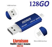 ISONIX Clé USB 128 GO 2 en 1 Micro USB Drive pour Android Smartphones Tablette PCs 100% Réel 2.0 Bleu (128 GB Bleu)