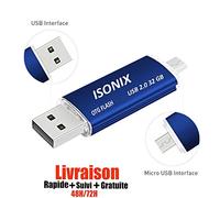 ISONIX Clé USB 32 GO 2 en 1 Micro USB Drive pour Android Smartphones Tablette PCs 100% Réel 2.0 (32 GO Blue/Bleu)