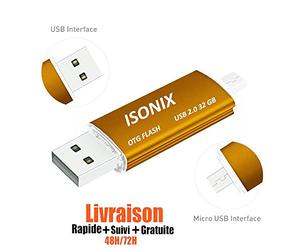 ISONIX Clé USB 32 GO 2 en 1 Micro USB Drive pour Android Smartphones Tablette PCs 100% Réel 2.0 (32 GO Gold/Or)
