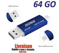 ISONIX Clé USB 32 GO 2 en 1 Micro USB Drive pour Android Smartphones Tablette PCs 100% Réel 2.0 (64 GO Blue/Bleu)