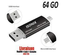 ISONIX Clé USB 32 GO 2 en 1 Micro USB Drive pour Android Smartphones Tablette PCs 100% Réel 2.0 (64 GO Black/Noir)