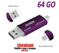 ISONIX Clé USB 32 GO 2 en 1 Micro USB Drive pour Android Smartphones Tablette PCs 100% Réel 2.0 (64 GO PURPAL/Violet)