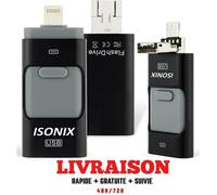 ISONIX Clé USB 64 go 3 en 1 Compatible IOS/Android Pour Apple Iphone X/8/7/6/5 Samsung/Ipad/Macbook/Windows/PC/Tablet OTG Noir