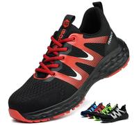 ISOOUS Chaussures de Sécurité Hommes Légère Chaussures de Travail Femme Basket de Securite Antidérapant Confortable Respirante Rouge 46 EU