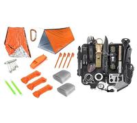 ISOP 2-Personen Survival-Zelt + Notfall-Survival-Kit Bundle - Wasserdichter Outdoor-Unterschlupf mit Paracords, Zeltheringen, Leuchtstab & Pfeife, plus taktische Ausrüstungswerkzeuge für Camping, Wand