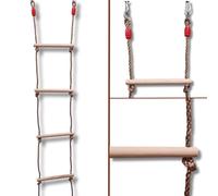 ISOP Échelle de Corde 3 m - Jouet d’Escalade pour Enfants | Échelle en Bois Durable avec Crochets à Ressort | Bascule pour Arbre, Jardin et Balançoire | Jeu de Plein Air pour Enfants