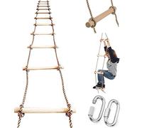 ISOP Échelle de Corde 5 m - Équipement de Jeu pour Enfants | Échelle en Bois Durable avec Crochets à Ressort | Bascule et pour Arbre, Jardin et Balançoire | Jeu d’Escalade en Plein Air