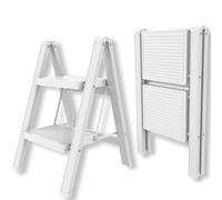 ISOP Escabeau Aluminium Pliable 2 Marches | Blanc | Marches antidérapantes | Durable Léger et Compact | Escabeau pour Maison et Garage ou Bureau - Échelle Repliable en Aluminium 2 Marches