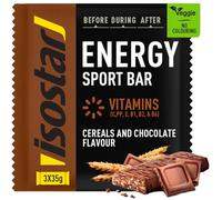 ISOSTAR - Barre Energy Sport Céréales & Chocolat - Barres Énergétiques Sport avec Glucides, Source de Vitamines B1, B2, B6, C, E & PP, Snack Running, Vélo & Trail - 3 x 35 g