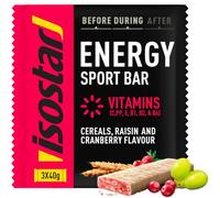 ISOSTAR - Barre Energy Sport Céréales & Cranberry - Barres Énergétiques Sport avec Glucides, Source de Vitamines B1, B2, B6, C, E & PP, Snack Running, Vélo & Trail - 3 x 40 g