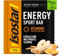 ISOSTAR - Barre Energy Sport Céréales & Multifruits - Barres Énergétiques Sport avec Glucides, Source de Vitamines B1, B2, B6, C, E & PP, Snack Running, Vélo & Trail - 3 x 20 g