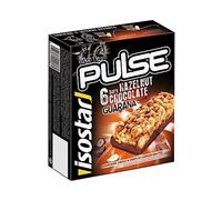 ISOSTAR - Barre Pulse Chocolat & Noisettes - Barres Énergétiques Sport avec Glucides, Source de Vitamines B1, B2, B6, C, E & PP, Snack Running, Vélo & Trail - 6 x 23 g