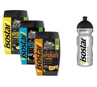 Isostar Hydrate & Perform Iso Drink - 400 g de poudre de boisson isotonique - 1 x orange + 1 x citron + 1x pamplemousse + bouteille de 0,5 litre