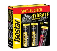 ISOSTAR - Hydrate & Perform Powertabs Lot de 3 - Tablettes Effervescentes pour Boisson Isotonique Sport- 3 Tubes (x2 Citron et x1 Cranberry) de 10 Tablettes, 360 g