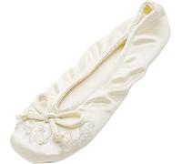 isotoner Ballerines plates en satin avec perles brodées pour femme, ivoire, 41 EU