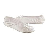 isotoner Femme Soft Satin Ballerina Slippers with Embroidered Pearl Ballerines, Blanc, 37.5 EU