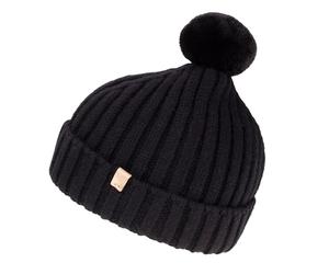 Isotoner Bonnet Femme Ultra Doux, Pompom Imitation Fourrure, Taille Unique, TU, Noir