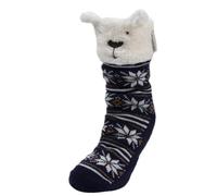 Isotoner Chaussettes fourrées Femme Ours Jacquard marine 35/38 | Chaussettes d'intérieur en maille, doublé sherpa, antidérapante - Lavable machine 30°C
