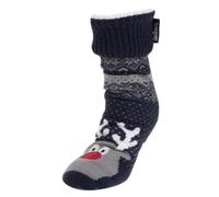 Isotoner Chaussettes fourrées Homme Noël Marine 41/43 | Chaussettes d'intérieur maille/sherpa - Picots antidérapants chaudes et confortables- Lavable machine 30°C