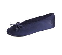isotoner Chaussons ballerines en satin avec nœud doux et semelle en daim pour femme, bleu marine, 6.5-7.5