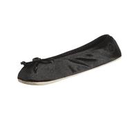 Isotoner Chaussons ballerines en satin pour femme avec ruban classique ou nœud doux et semelle en daim, Noir, 39/40 EU